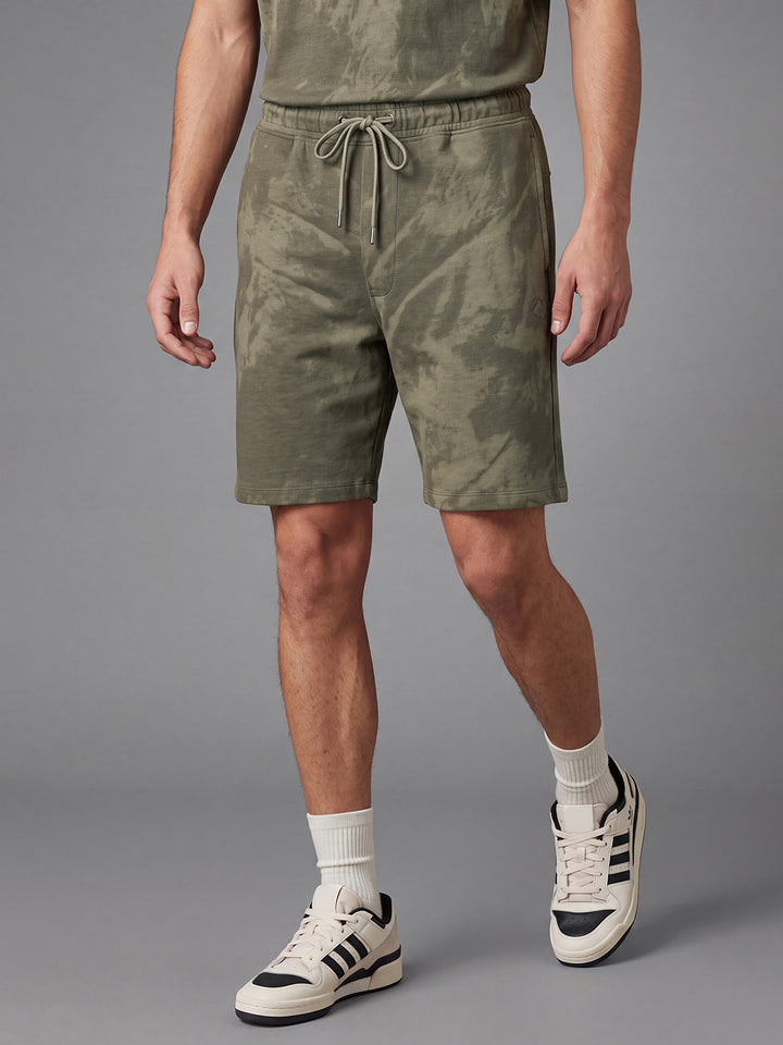 Ecru & Olive Easy Fit Polycotton Mid Rise Men's Shorts by Being Human Clothing