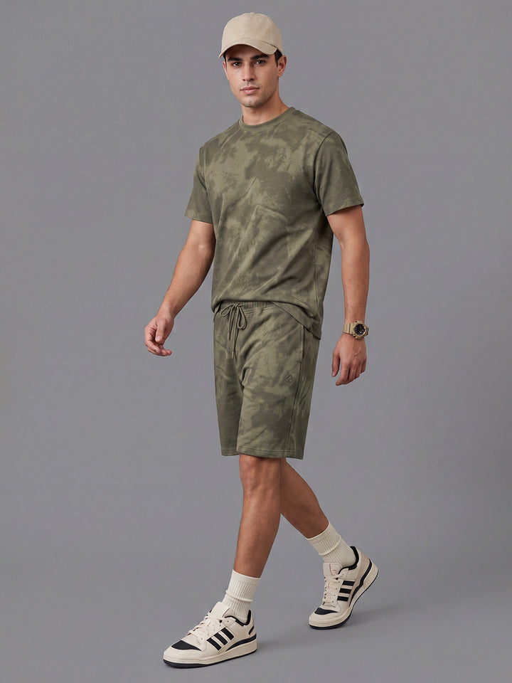 Ecru & Olive Easy Fit Polycotton Mid Rise Men's Shorts by Being Human Clothing