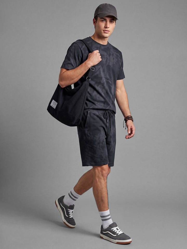 Grey & Black Easy Fit Polycotton Mid Rise Men's Shorts by Being Human Clothing