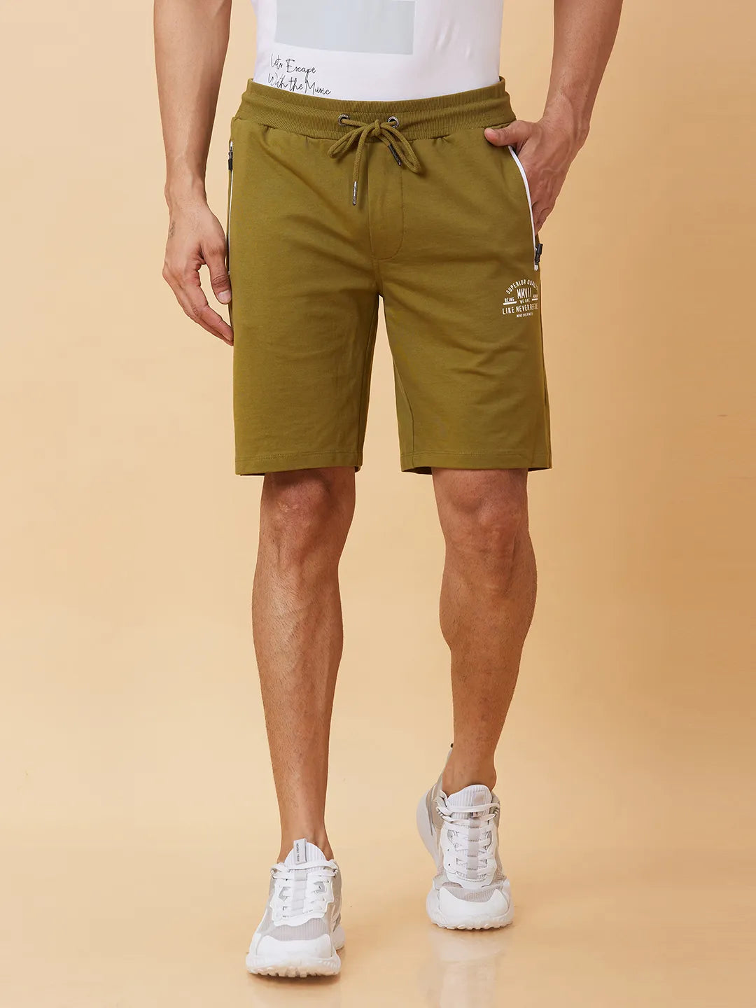 Being Human Clothing Men Regular Fit Shorts-Olive