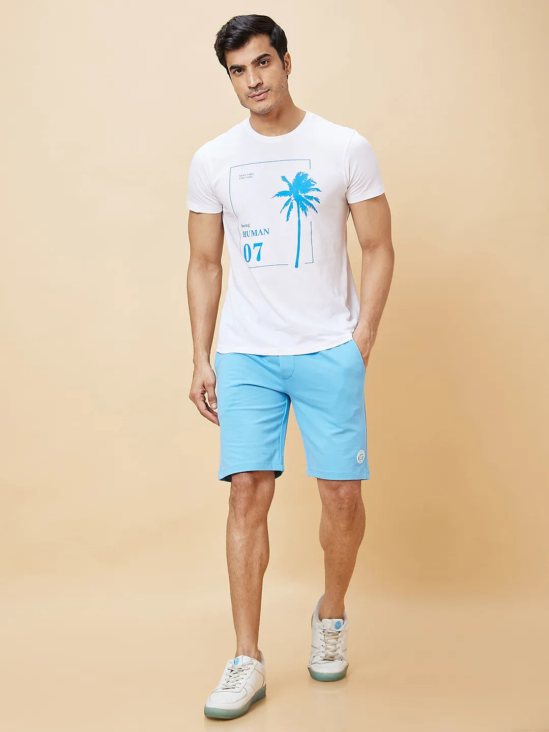 Being Human Clothing Men Regular Fit Shorts-Light Blue