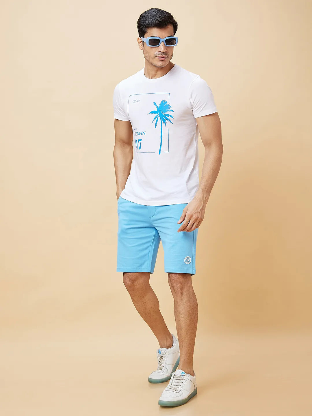 Being Human Clothing Men Regular Fit Shorts-Light Blue