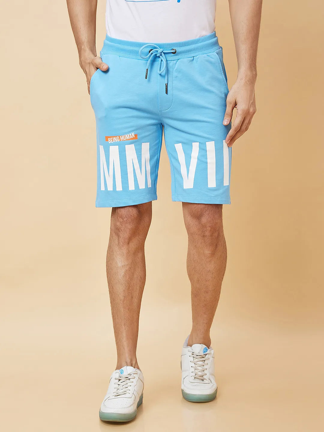 Being Human Clothing Men Regular Fit Shorts-Light Blue