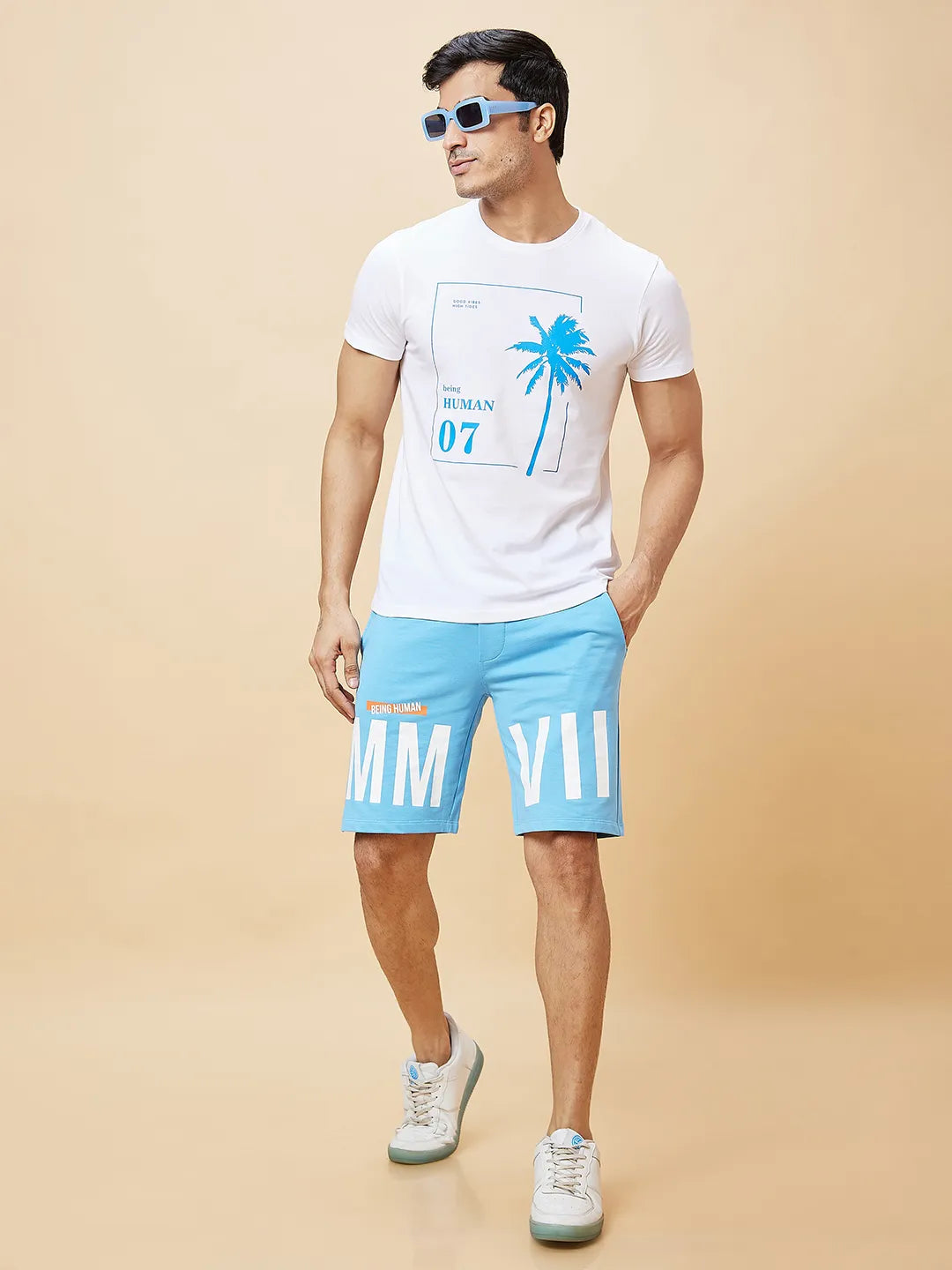 Being Human Clothing Men Regular Fit Shorts-Light Blue