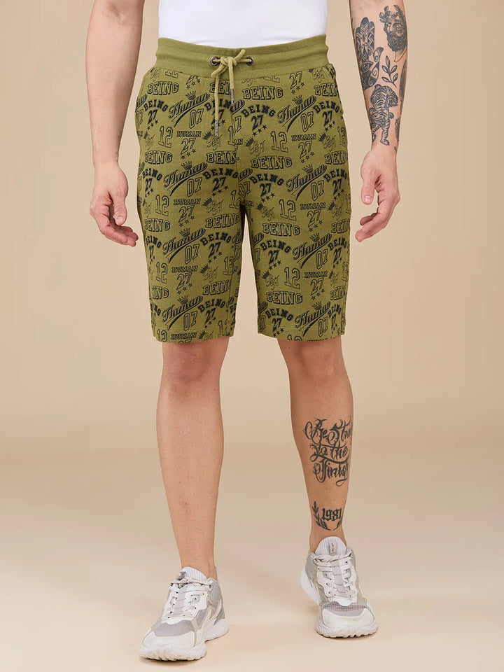 Olive Regular Fit Shorts For Men By Being Human Clothing