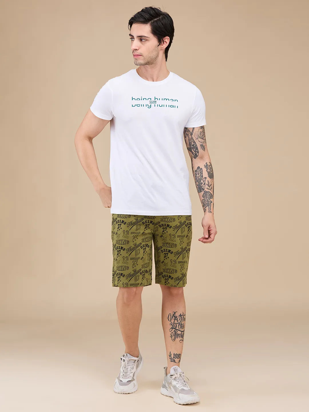 Being Human Clothing Mens-Bottom Shorts Olive