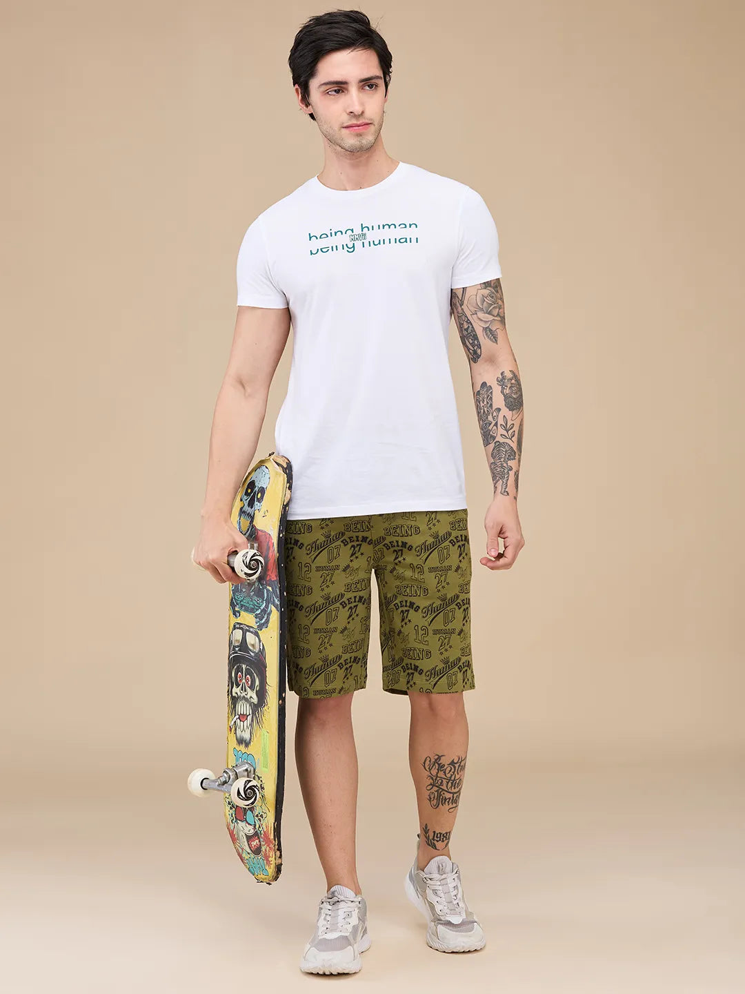 Being Human Clothing Mens-Bottom Shorts Olive