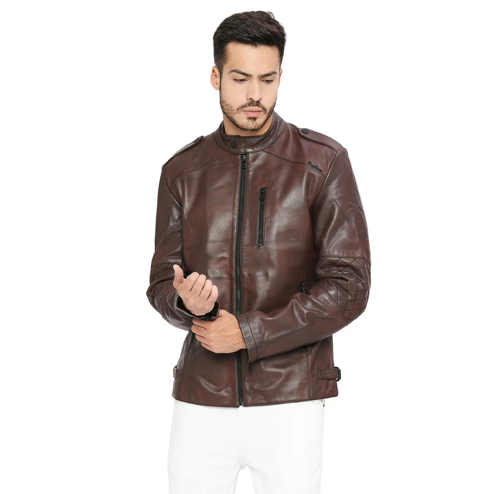 Red Regular Fit Long Sleeves Leather Men's Jacket