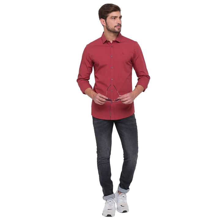 Orange Slim Straight Fit Regular Collar Long Sleeves Cotton Men's Shirt by Being Human Clothing