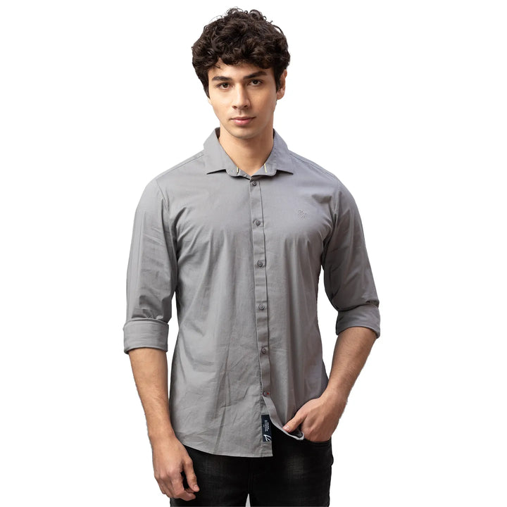 Grey Regular Fit Regular Collar Men's Shirt by Being Human Clothing