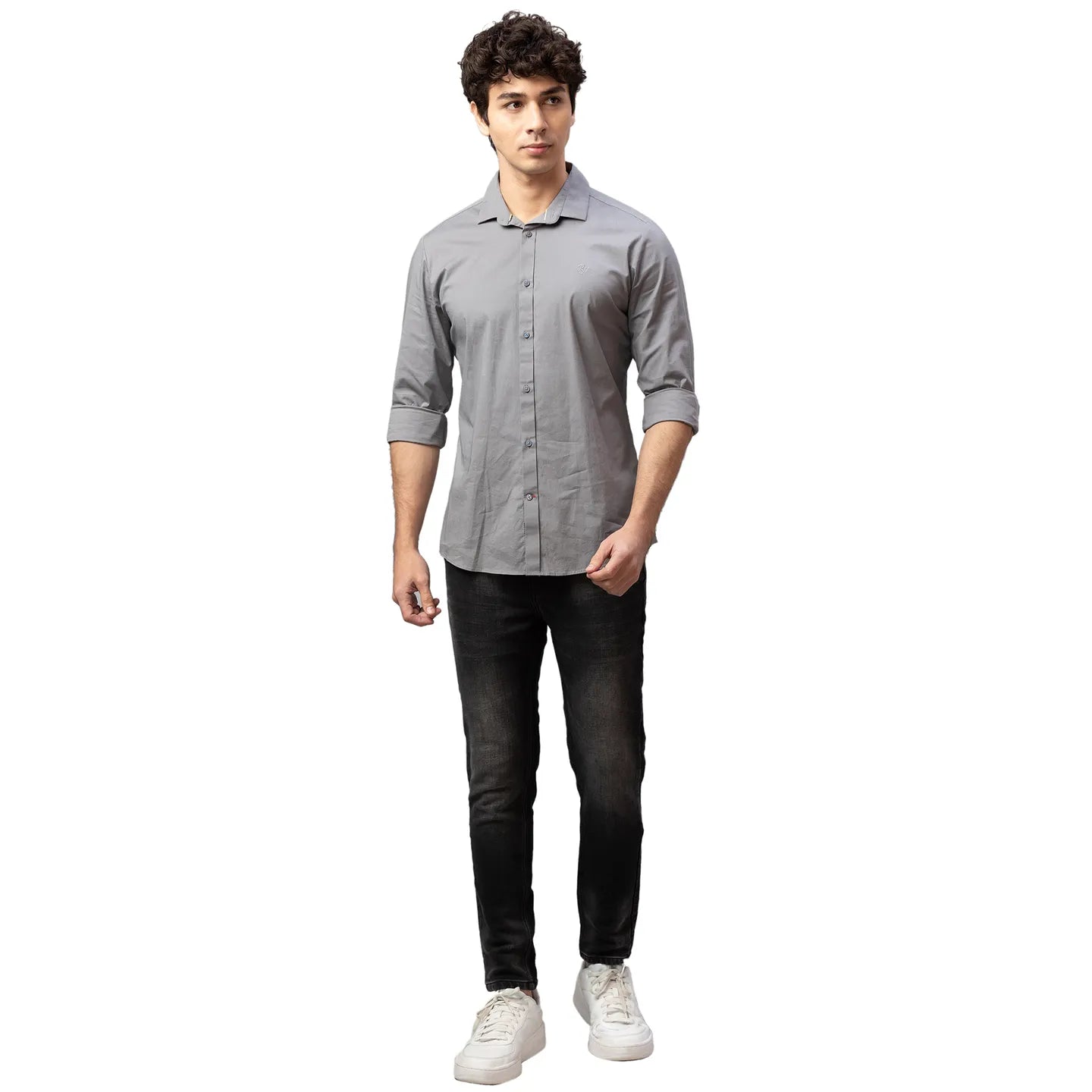 Being Human Clothing Men Slim Fit Collared Shirts-Charcoal