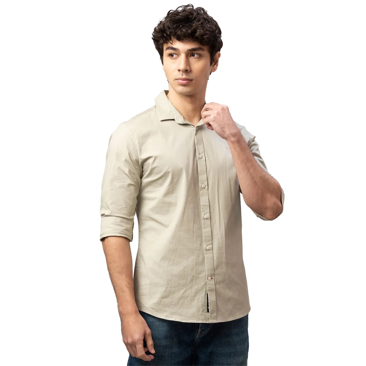 Being Human Clothing Men Slim Fit Collared Shirts-Sand