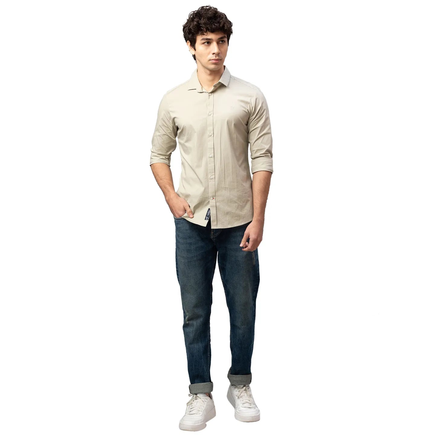 Being Human Clothing Men Slim Fit Collared Shirts-Sand