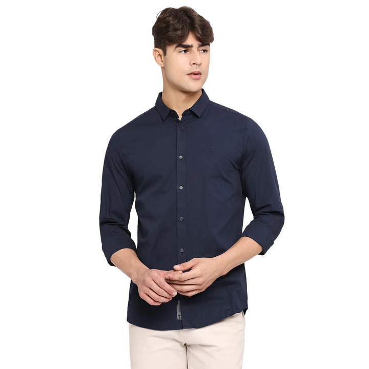 Navy Super Slim Fit Regular Collar Men's Shirt by Being Human Clothing