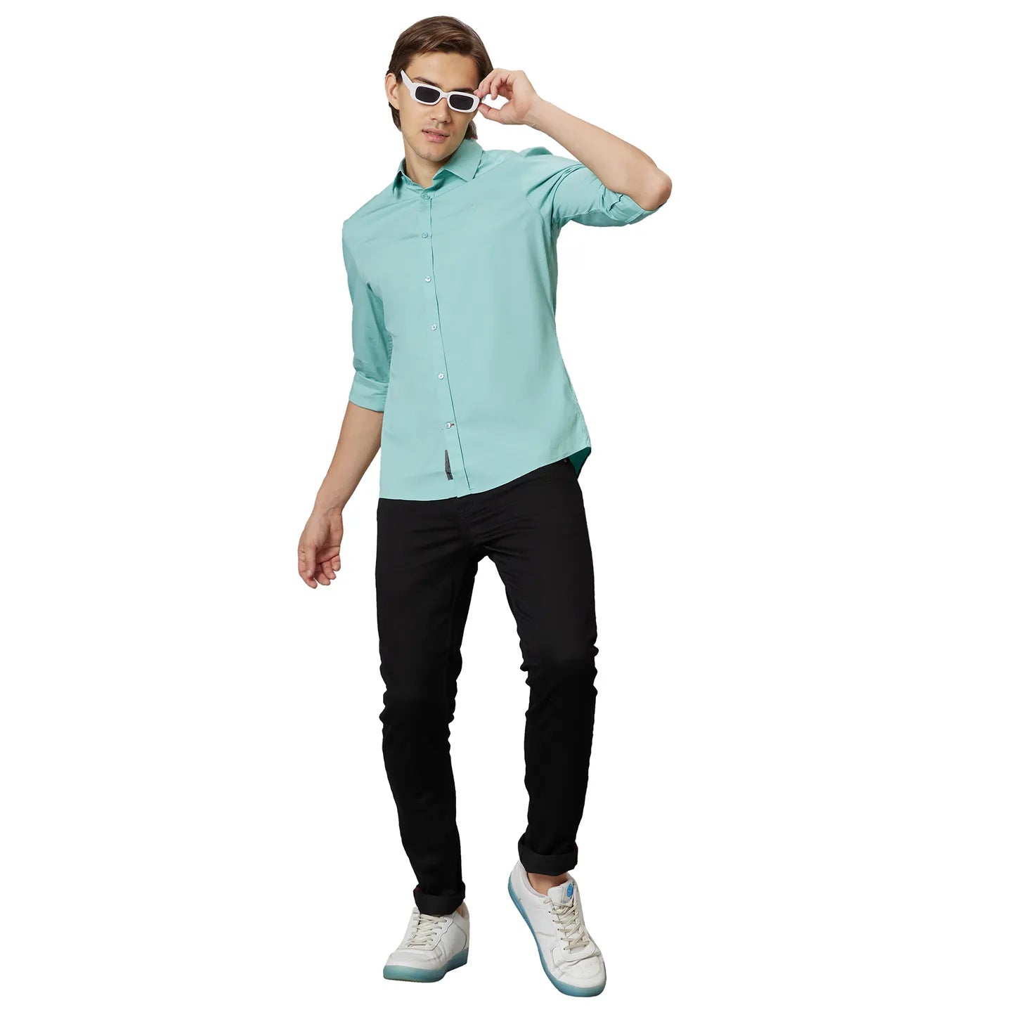 Being Human Clothing Men Slim Fit Collared Shirts-Green