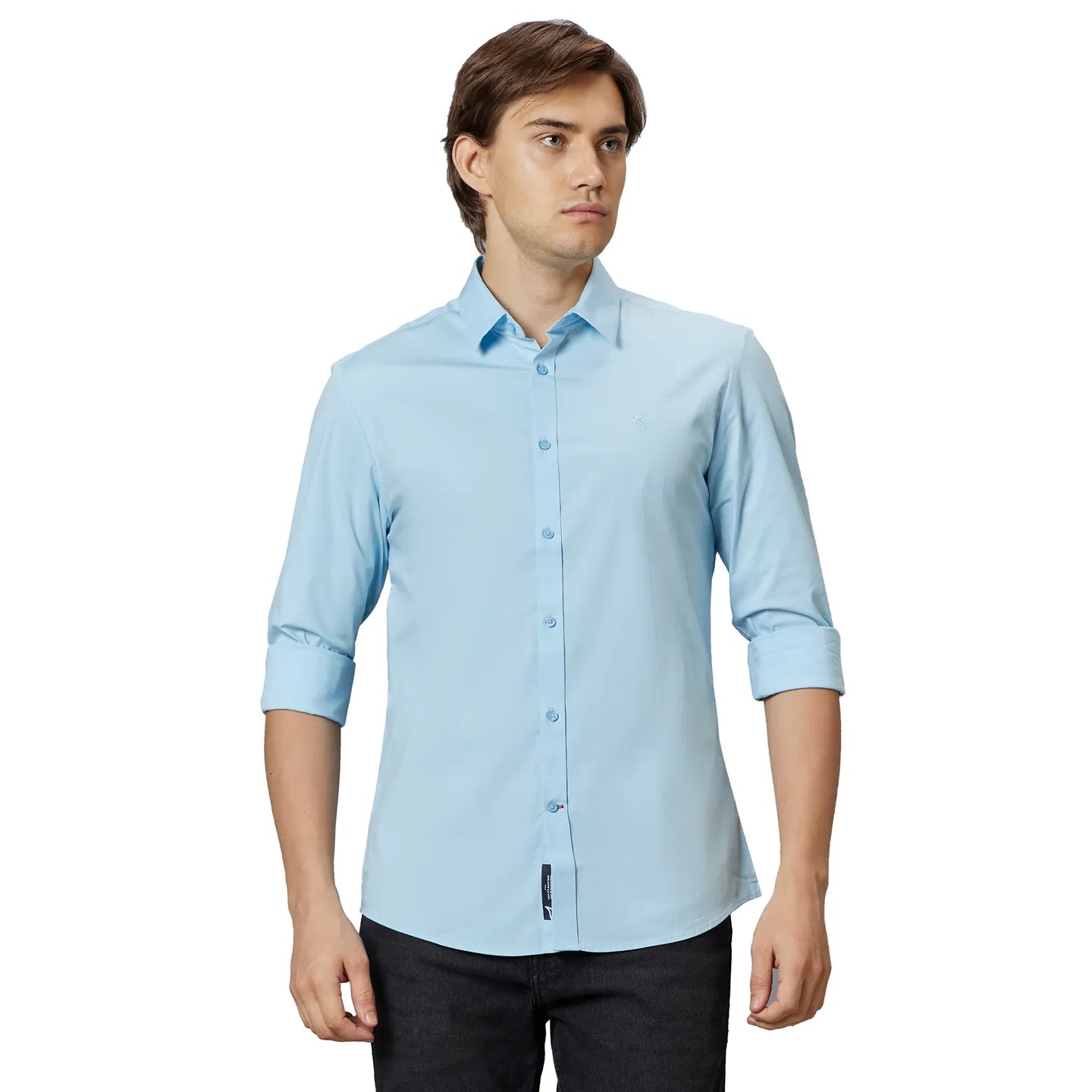 Being Human Clothing Men Slim Fit Collared Shirts-Lt.Blue