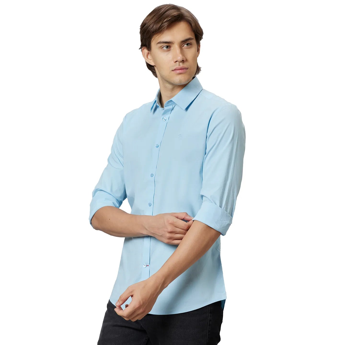Being Human Clothing Men Slim Fit Collared Shirts-Lt.Blue