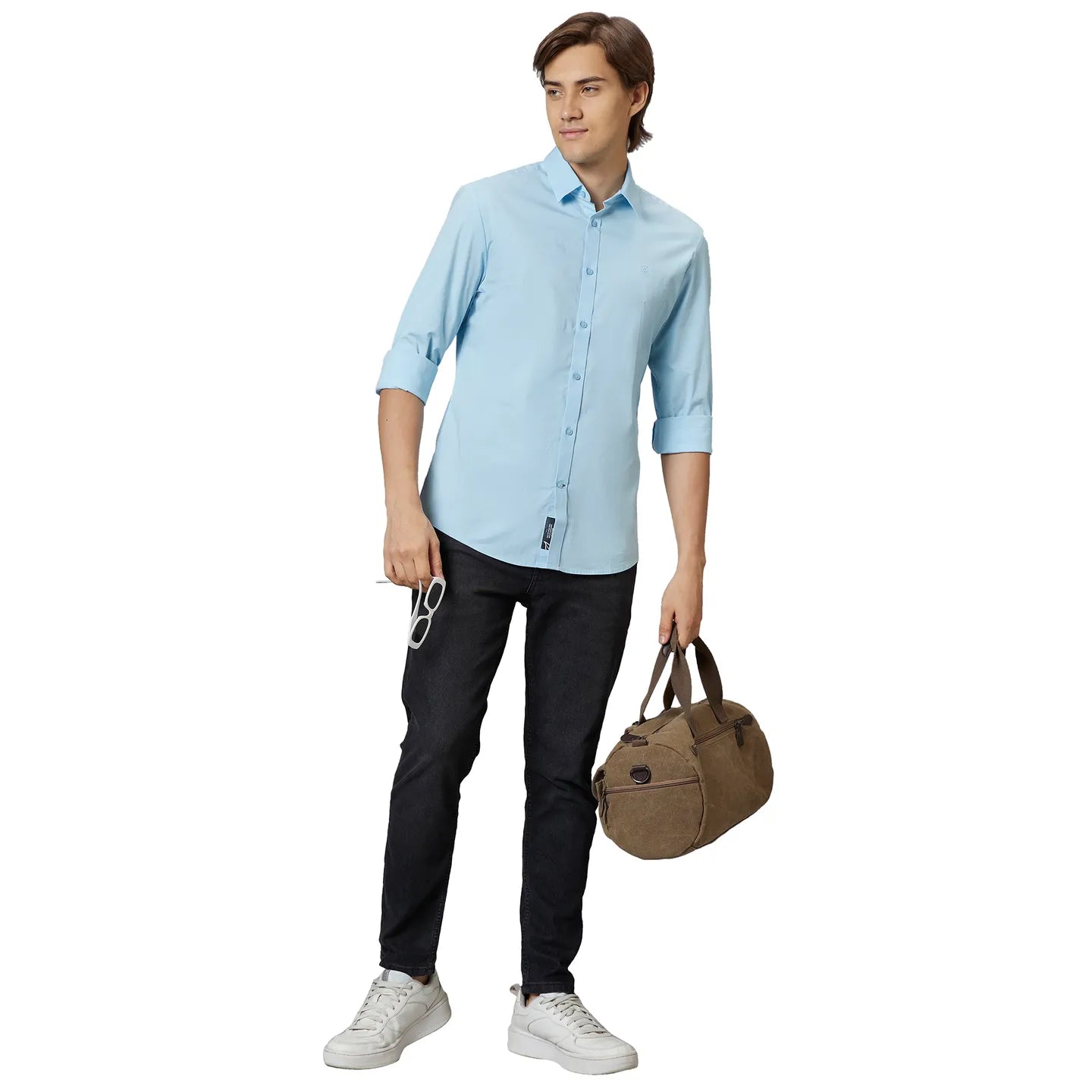 Being Human Clothing Men Slim Fit Collared Shirts-Lt.Blue