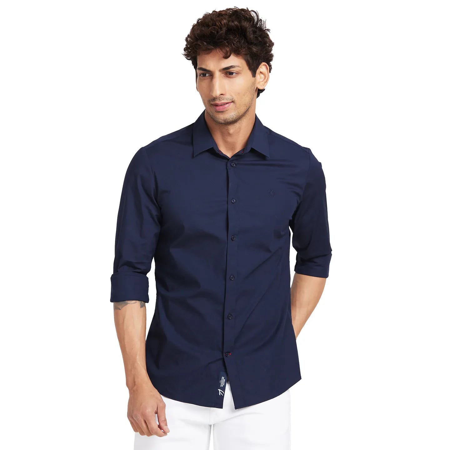 Blue Slim Straight Fit Regular Collar Long Sleeves Men's Shirt by Being Human Clothing