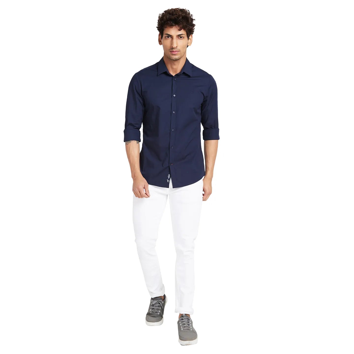 Blue Slim Straight Fit Regular Collar Long Sleeves Men's Shirt by Being Human Clothing