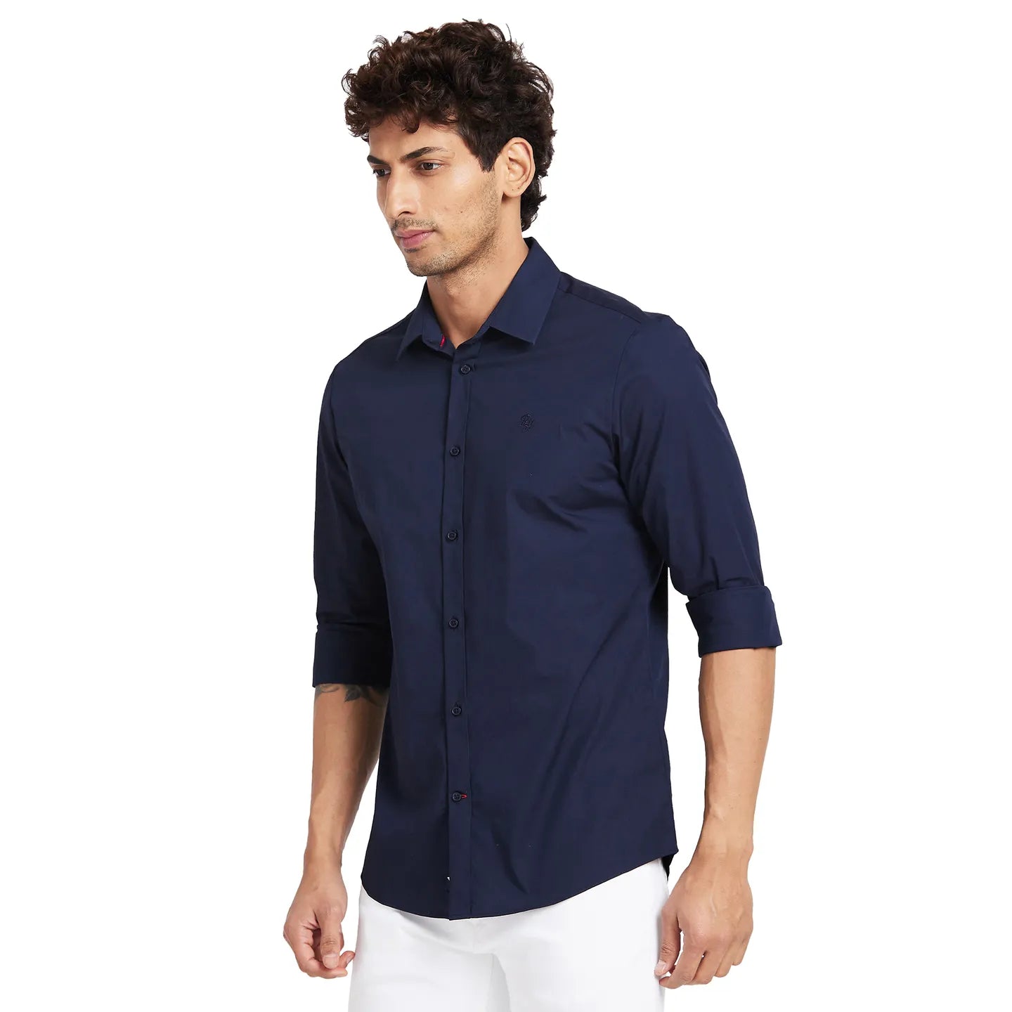 Blue Slim Straight Fit Regular Collar Long Sleeves Men's Shirt by Being Human Clothing