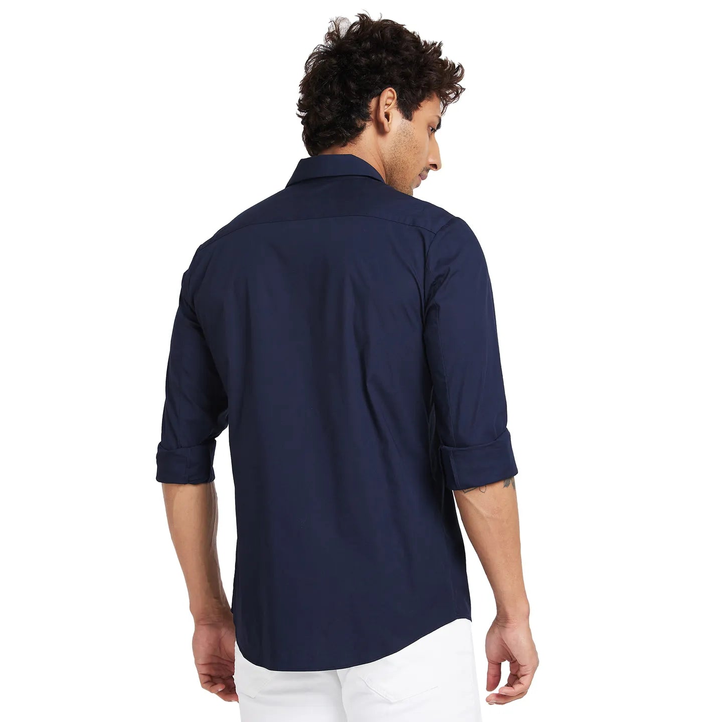 Blue Slim Straight Fit Regular Collar Long Sleeves Men's Shirt by Being Human Clothing