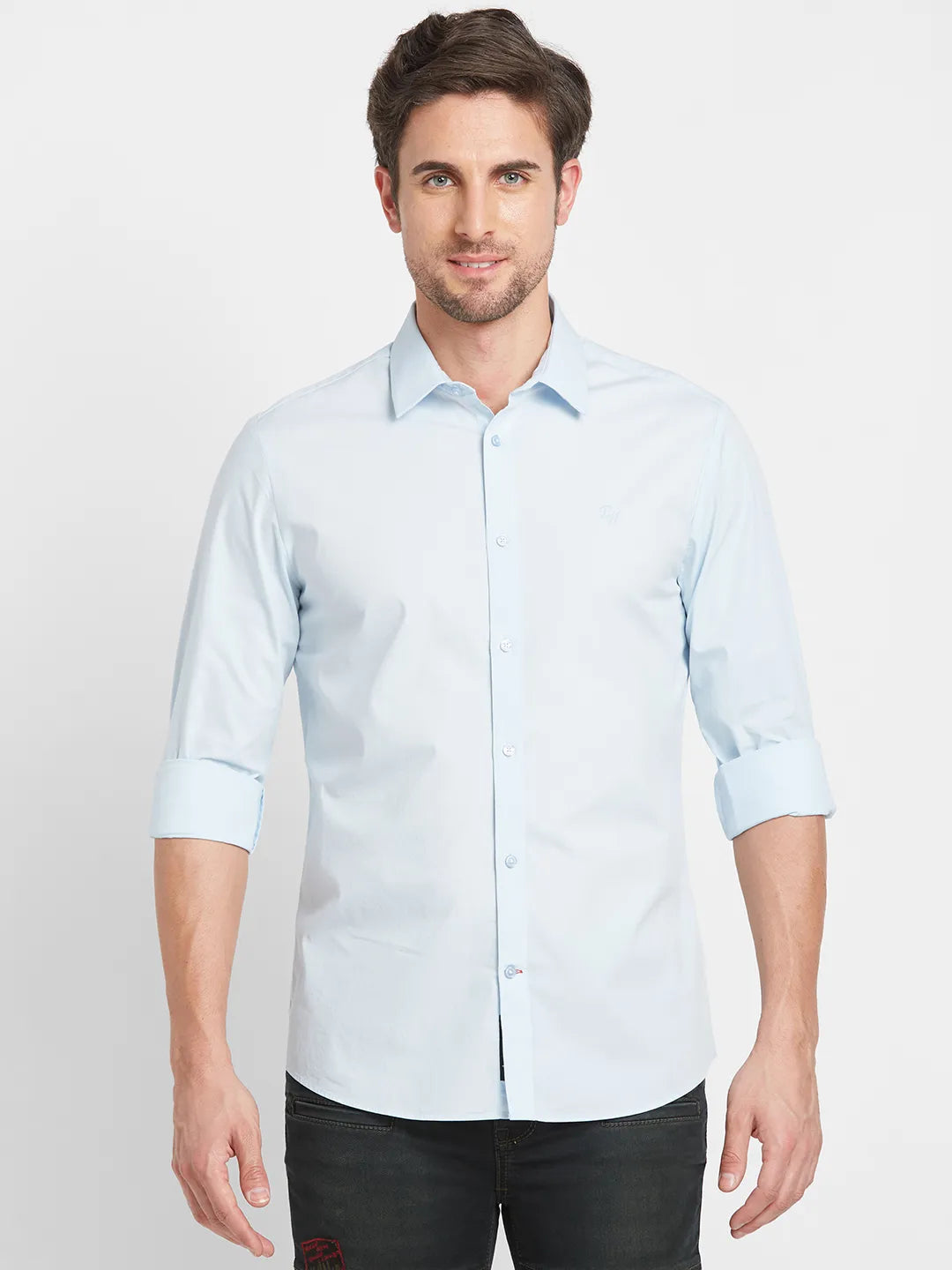 Sky Blue Slim Fit Regular Collar Mens' Shirt by Being Human Clothing