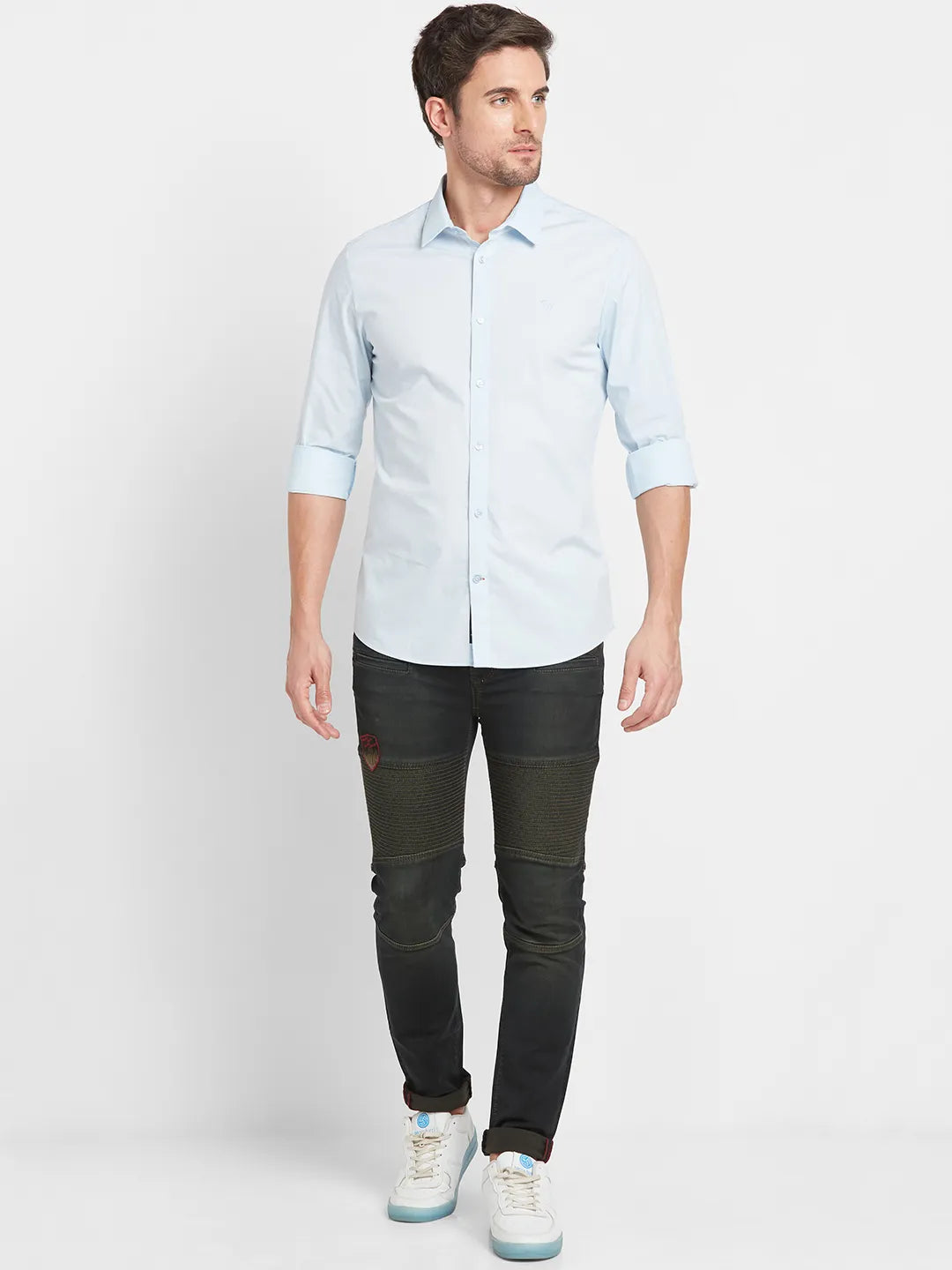 Sky Blue Slim Fit Regular Collar Mens' Shirt by Being Human Clothing