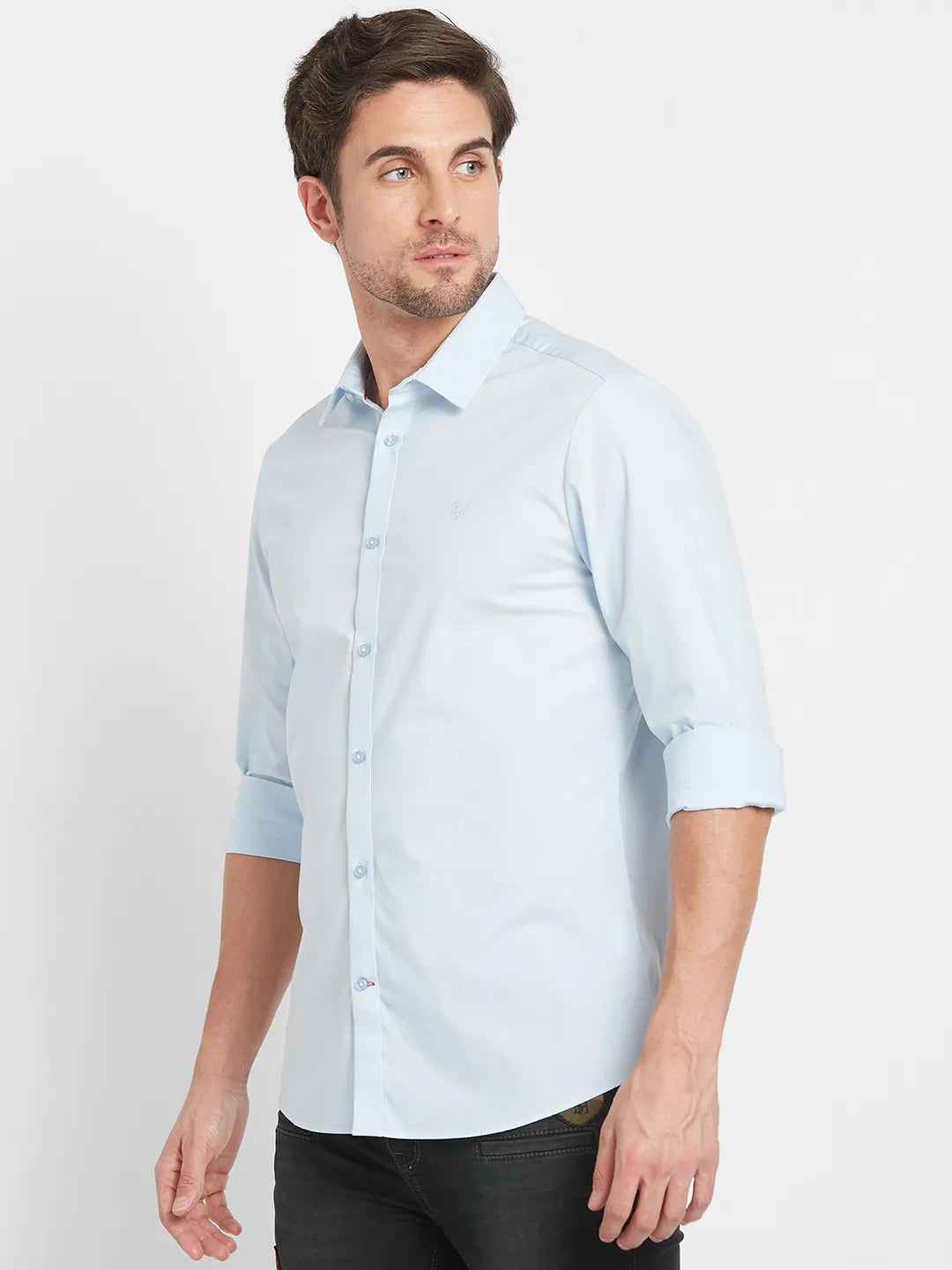 Sky Blue Slim Fit Regular Collar Mens' Shirt by Being Human Clothing