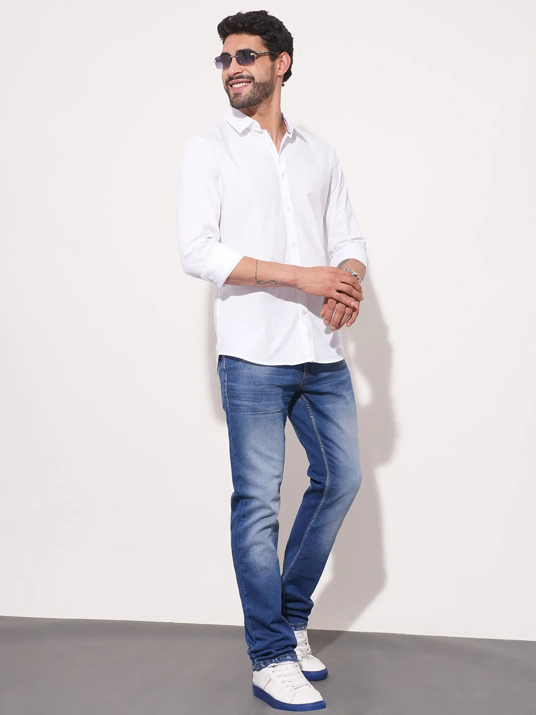 White Slim Fit Regular Collar Men's Shirt by Being Human Clothing