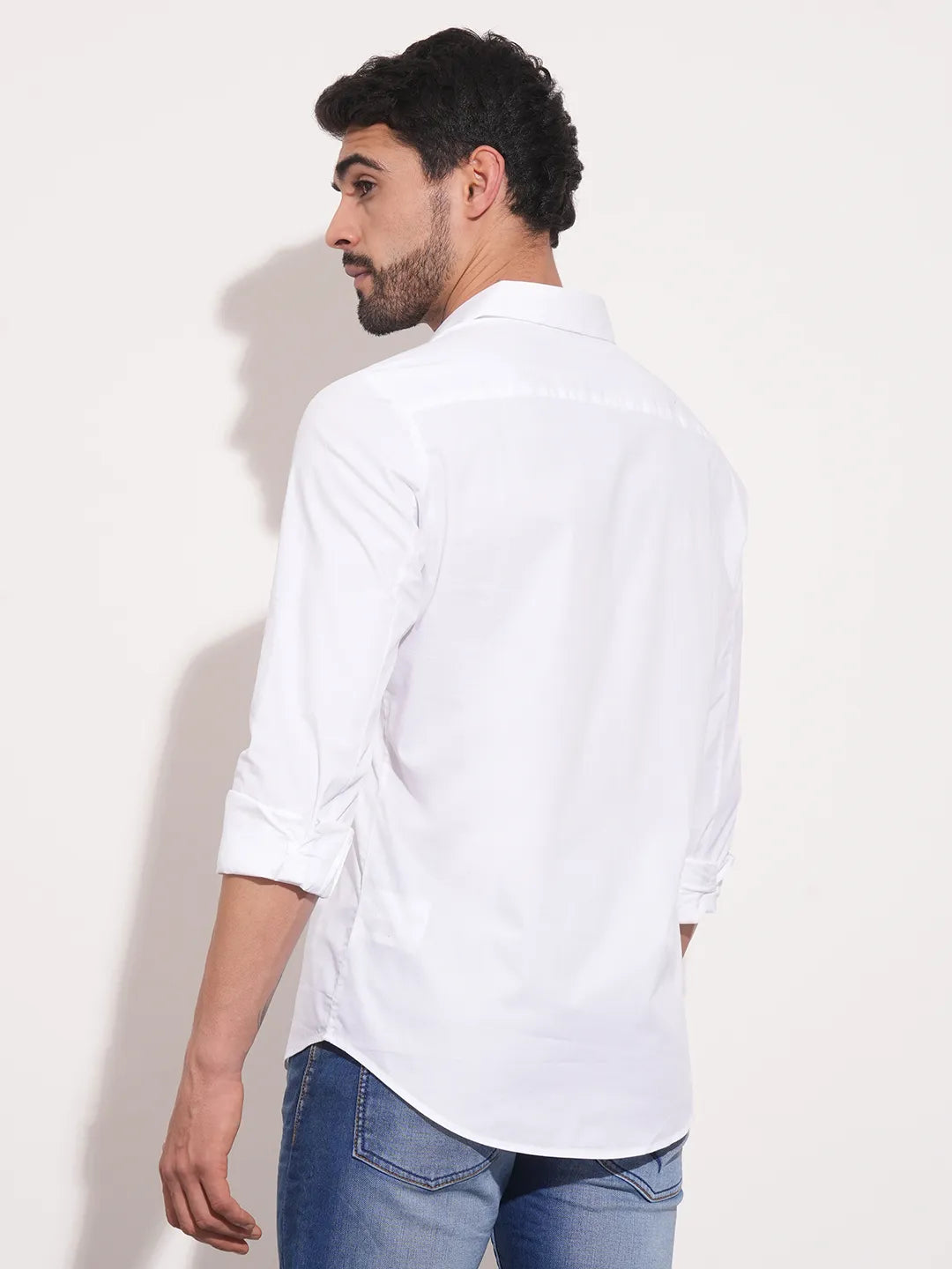 White Slim Fit Regular Collar Men's Shirt by Being Human Clothing