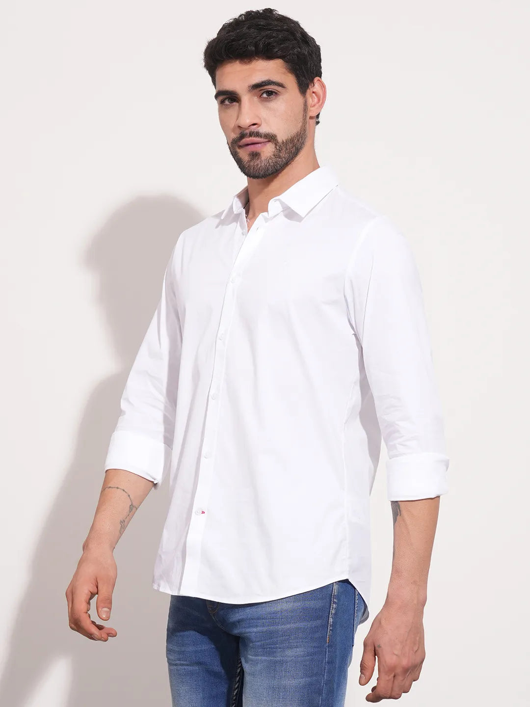 White Slim Fit Regular Collar Men's Shirt by Being Human Clothing