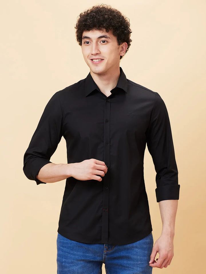 Black Slim Straight Fit Regular Collar Long Sleeves Men's Shirt by Being Human Clothing