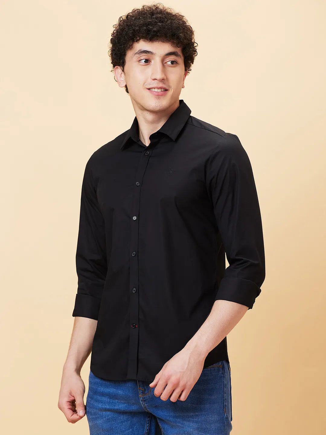 Black Slim Straight Fit Regular Collar Long Sleeves Men's Shirt by Being Human Clothing