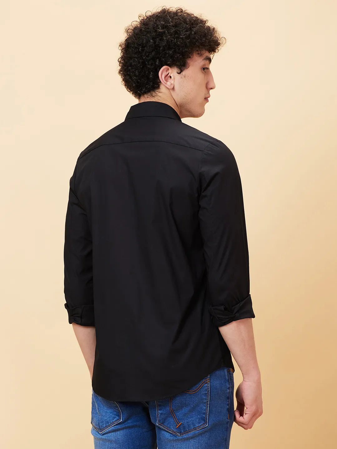 Black Slim Straight Fit Regular Collar Long Sleeves Men's Shirt by Being Human Clothing