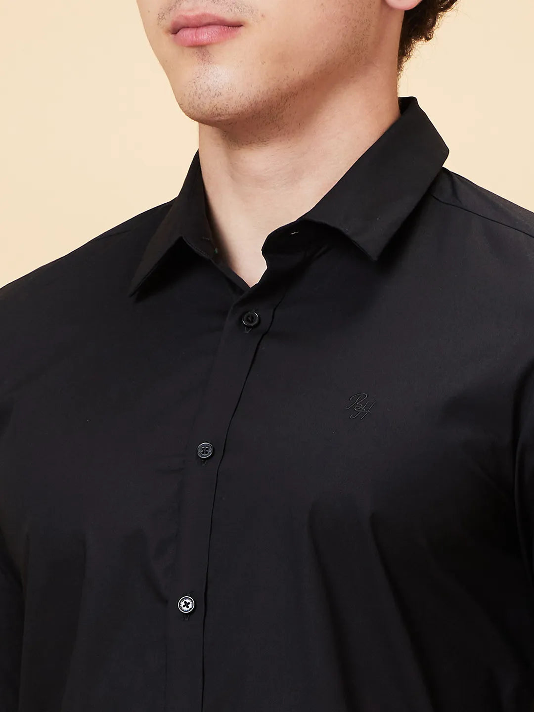 Black Slim Straight Fit Regular Collar Long Sleeves Men's Shirt by Being Human Clothing