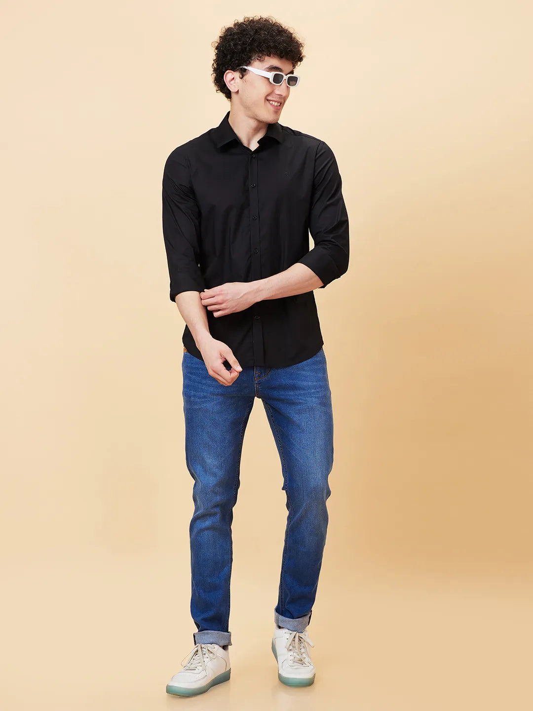 Black Slim Straight Fit Regular Collar Long Sleeves Men's Shirt by Being Human Clothing