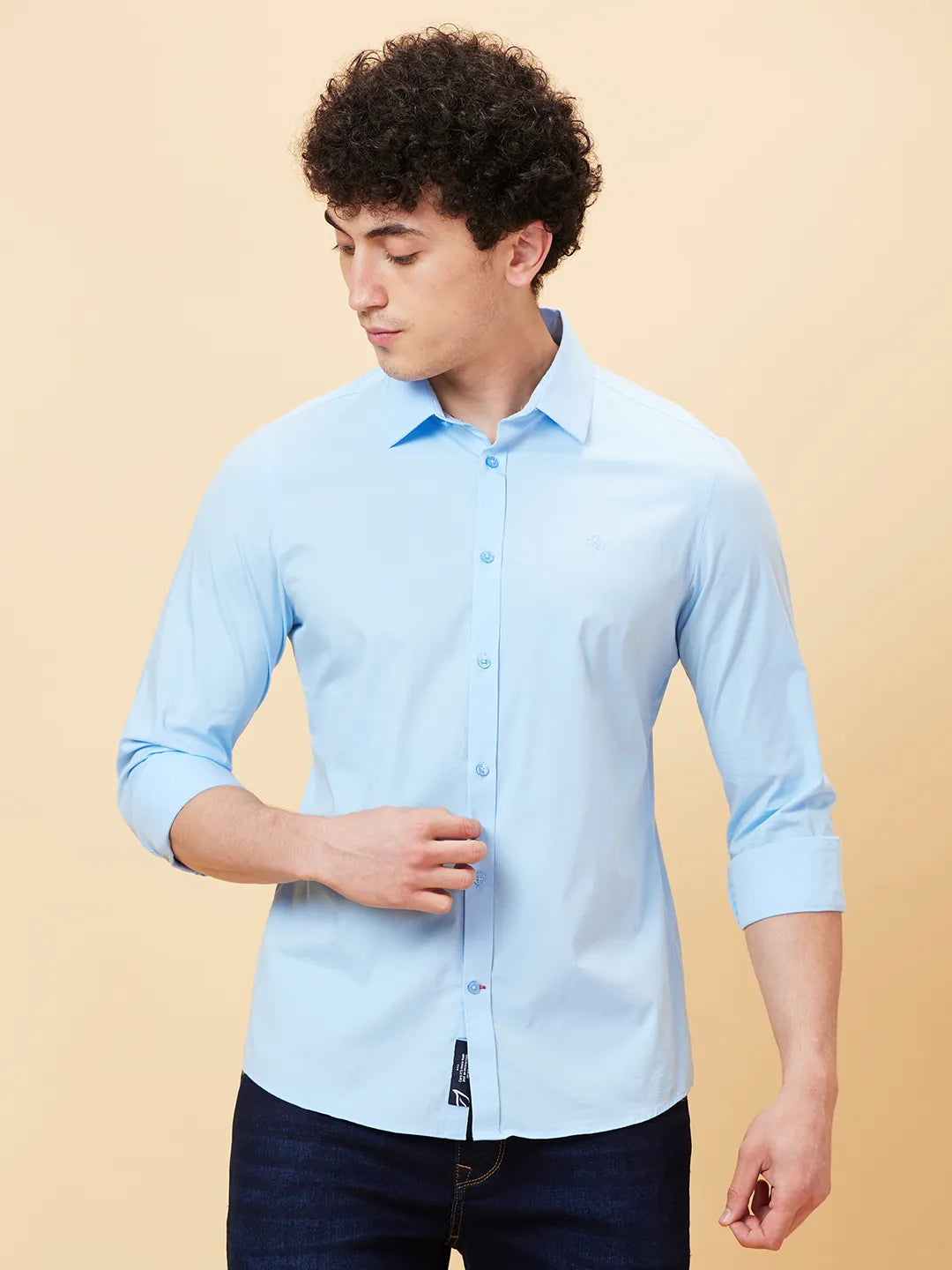 Blue Slim Straight Fit Regular Collar Long Sleeves Men's Shirt by Being Human Clothing