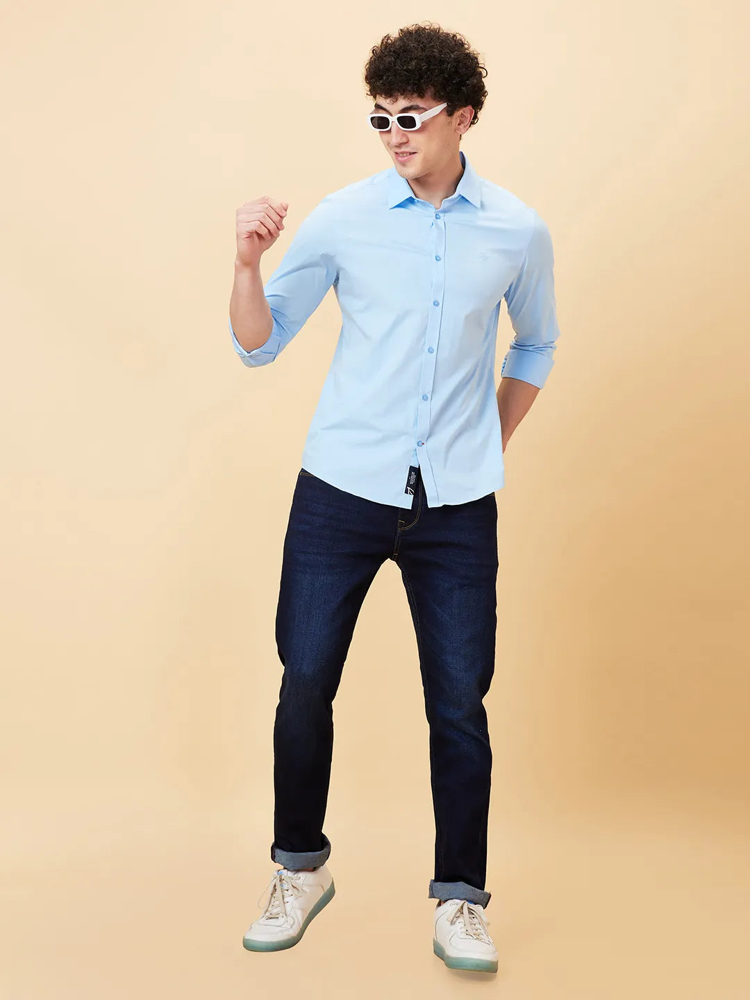 Blue Slim Straight Fit Regular Collar Long Sleeves Men's Shirt by Being Human Clothing