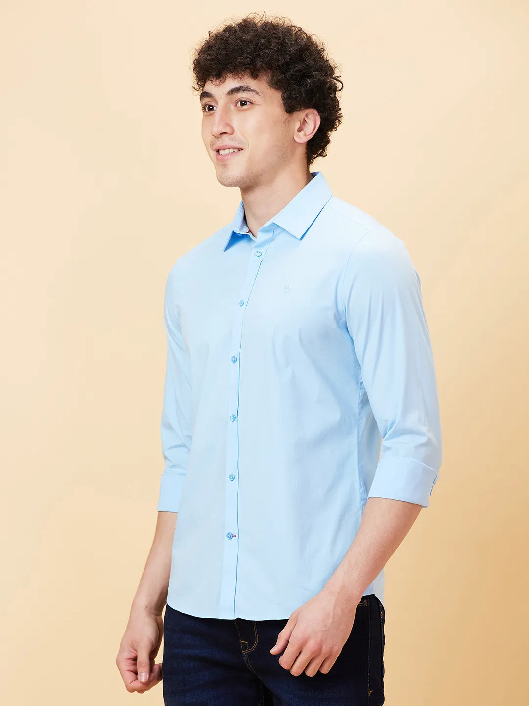 Blue Slim Straight Fit Regular Collar Long Sleeves Men's Shirt by Being Human Clothing