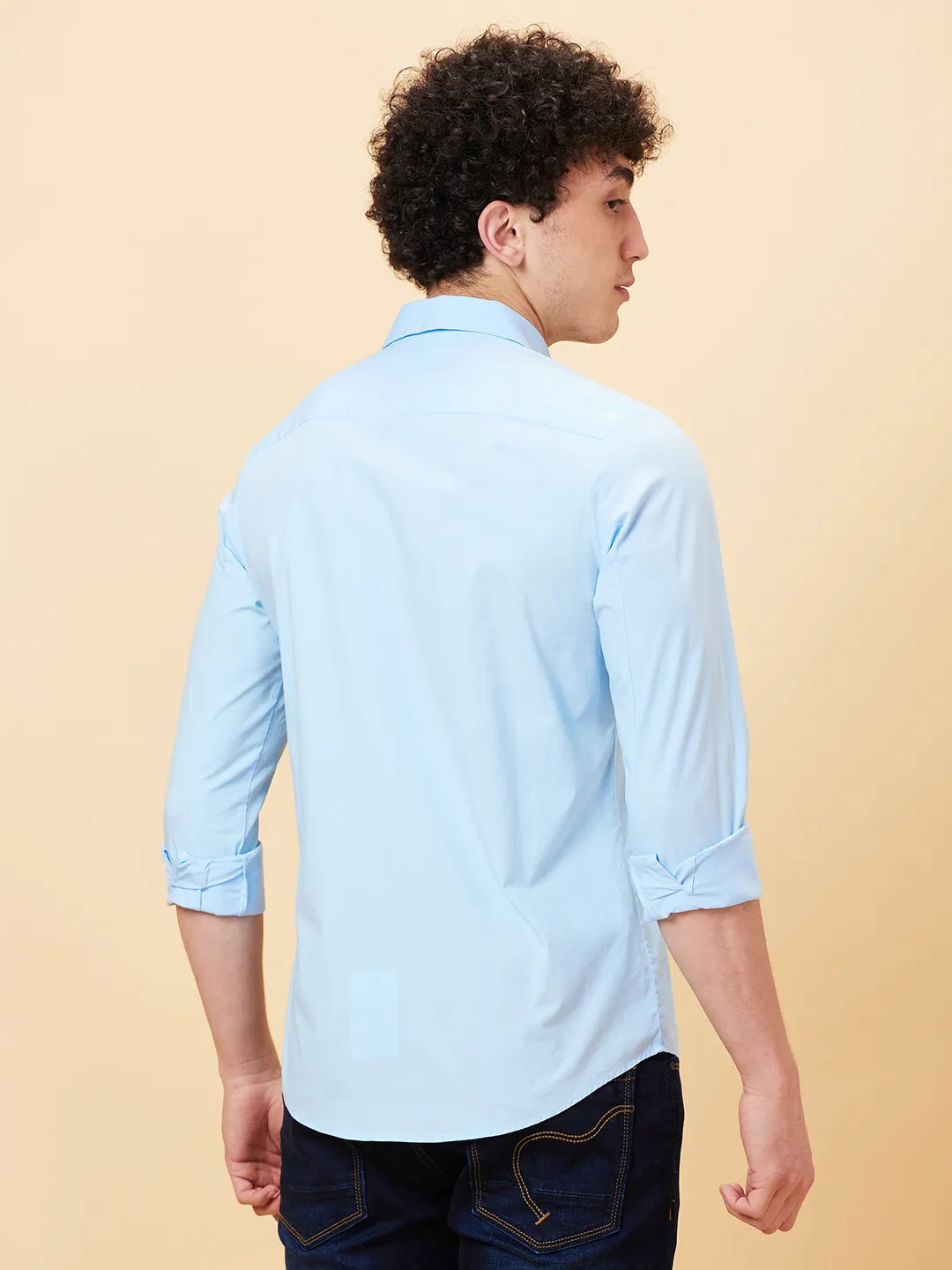 Blue Slim Straight Fit Regular Collar Long Sleeves Men's Shirt by Being Human Clothing