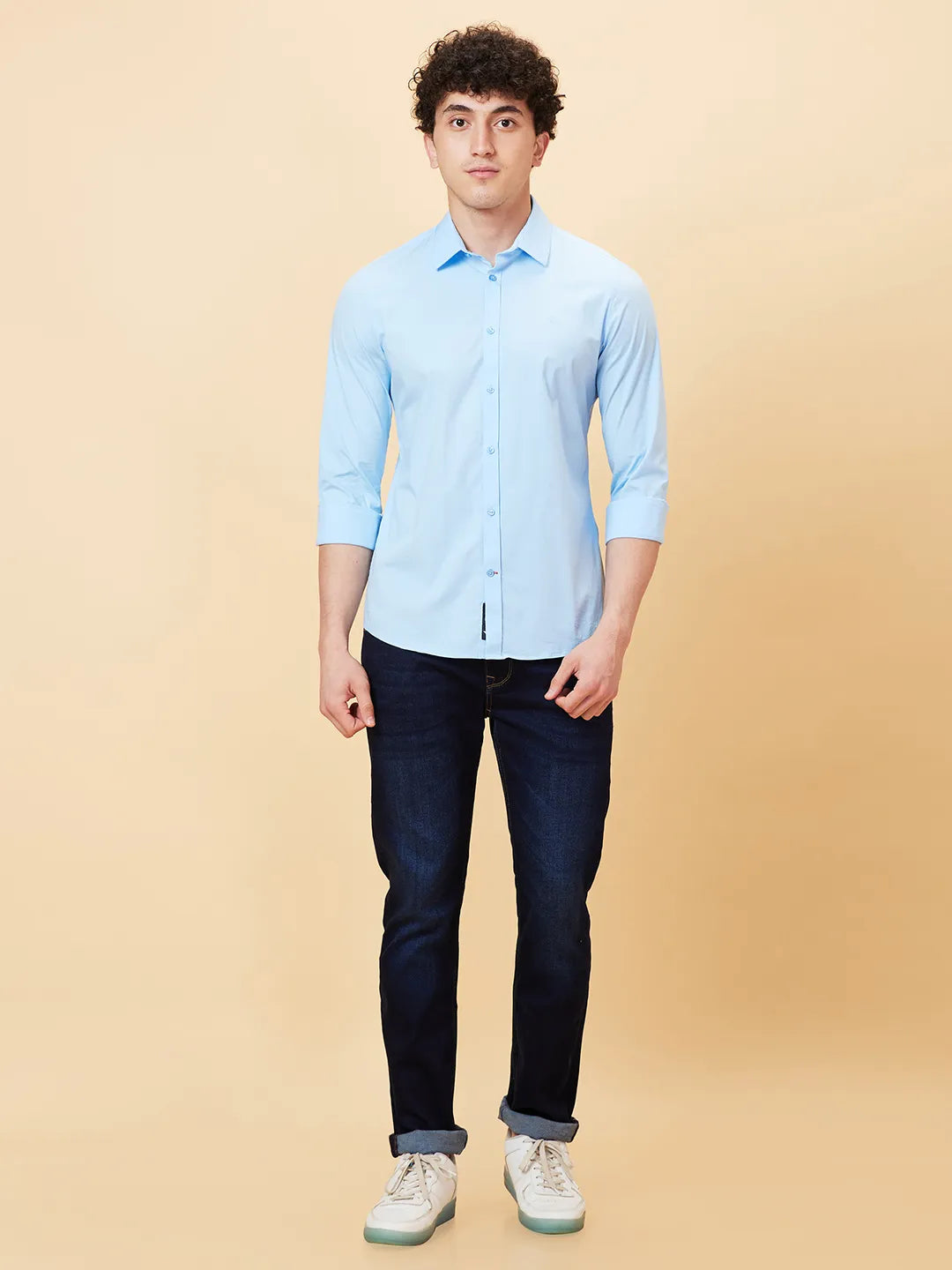 Blue Slim Straight Fit Regular Collar Long Sleeves Men's Shirt by Being Human Clothing