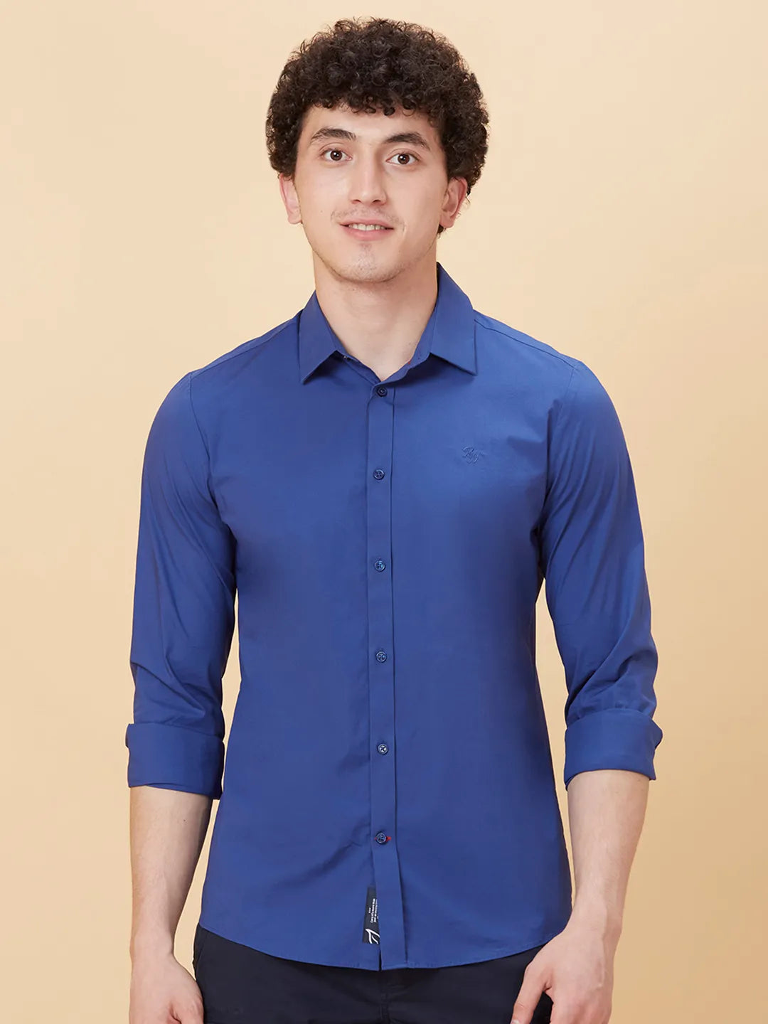 Navy Slim Fit Regular Collar Men's Shirt by Being Human Clothing