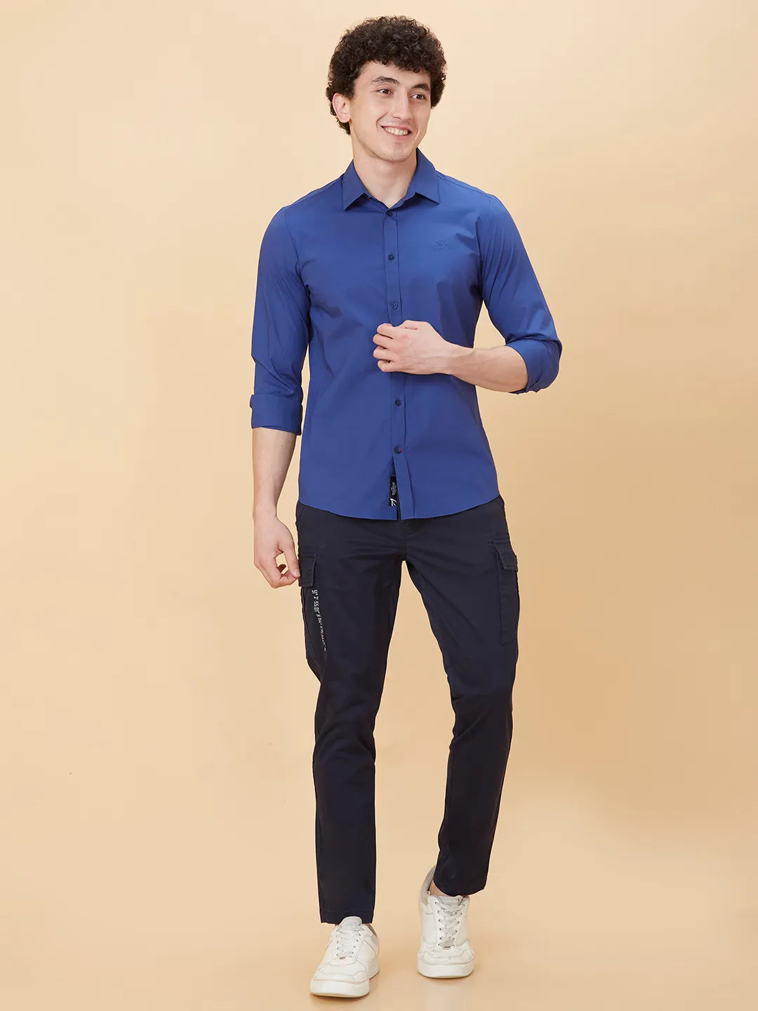 Navy Slim Fit Regular Collar Men's Shirt by Being Human Clothing