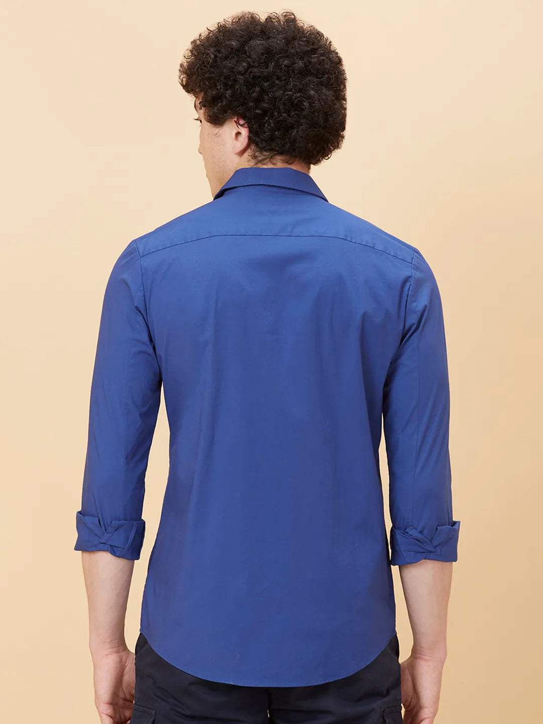 Navy Slim Fit Regular Collar Men's Shirt by Being Human Clothing