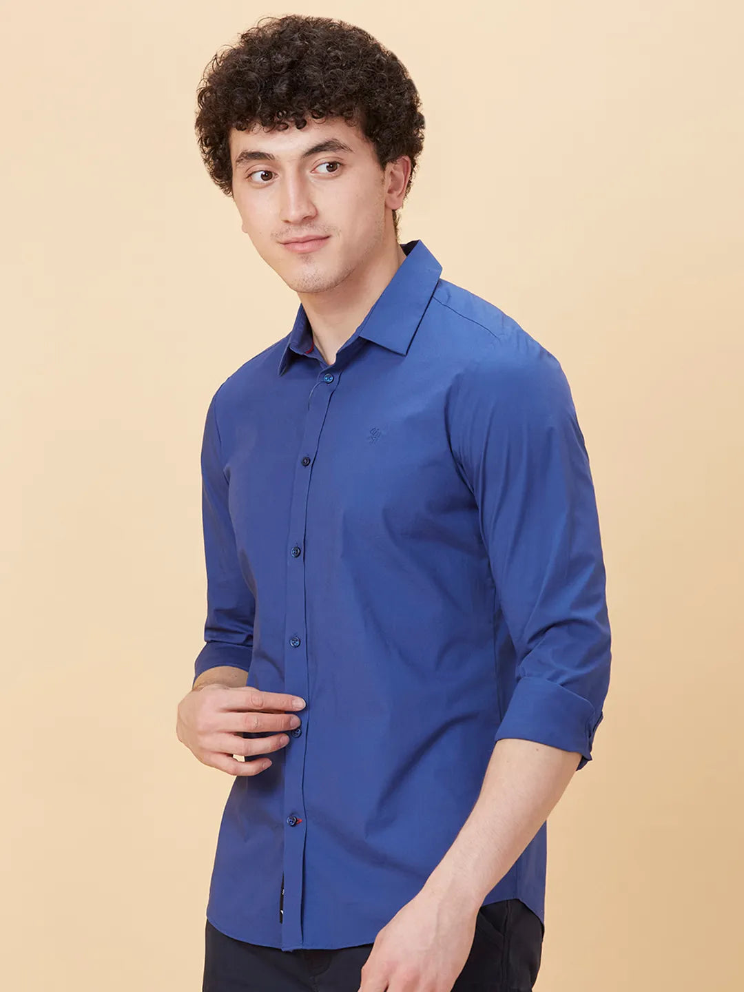 Navy Slim Fit Regular Collar Men's Shirt by Being Human Clothing