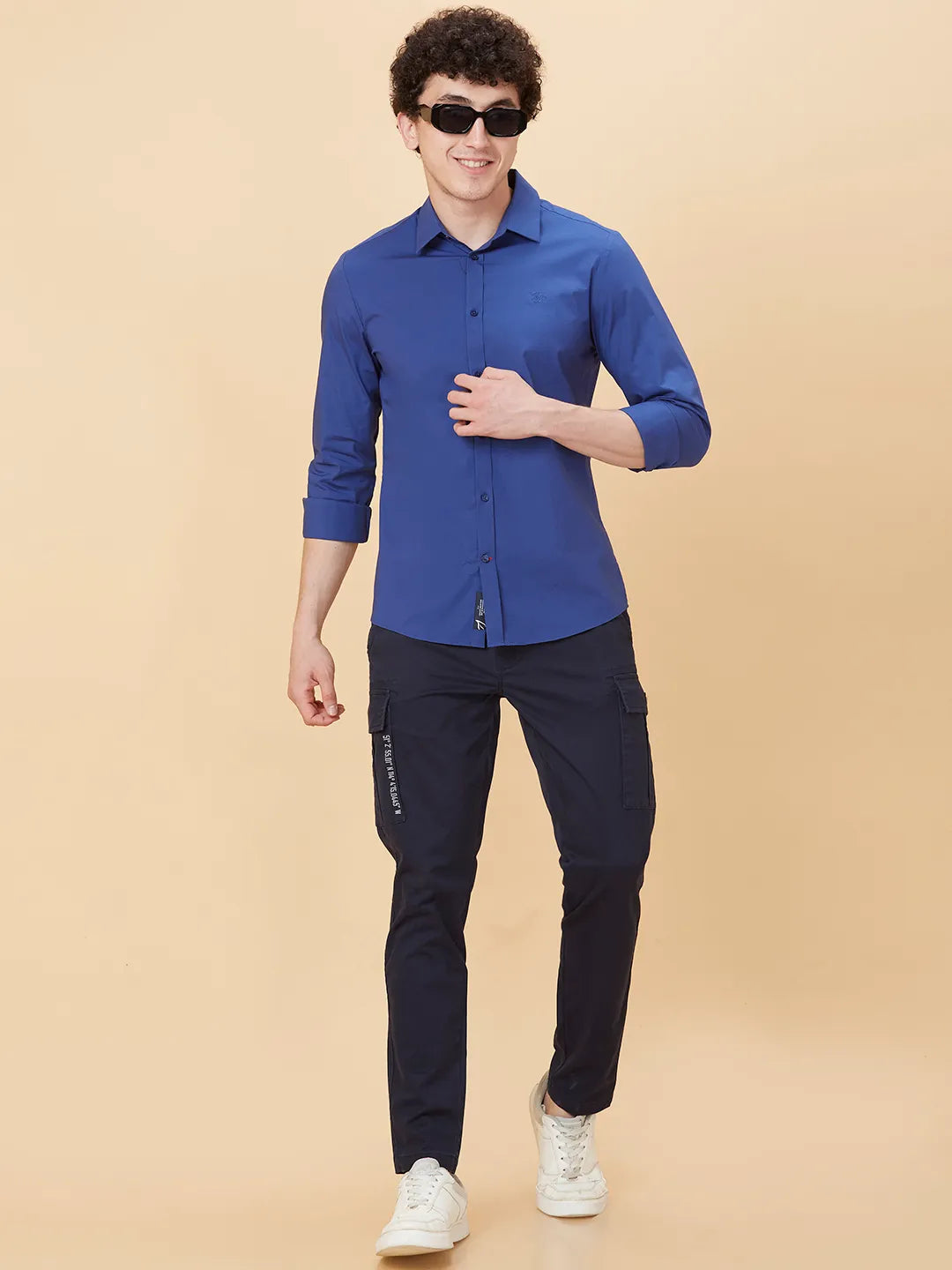 Navy Slim Fit Regular Collar Men's Shirt by Being Human Clothing