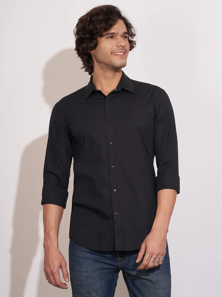 Black Regular Fit Regular Collar Men's Shirt by Being Human Clothing