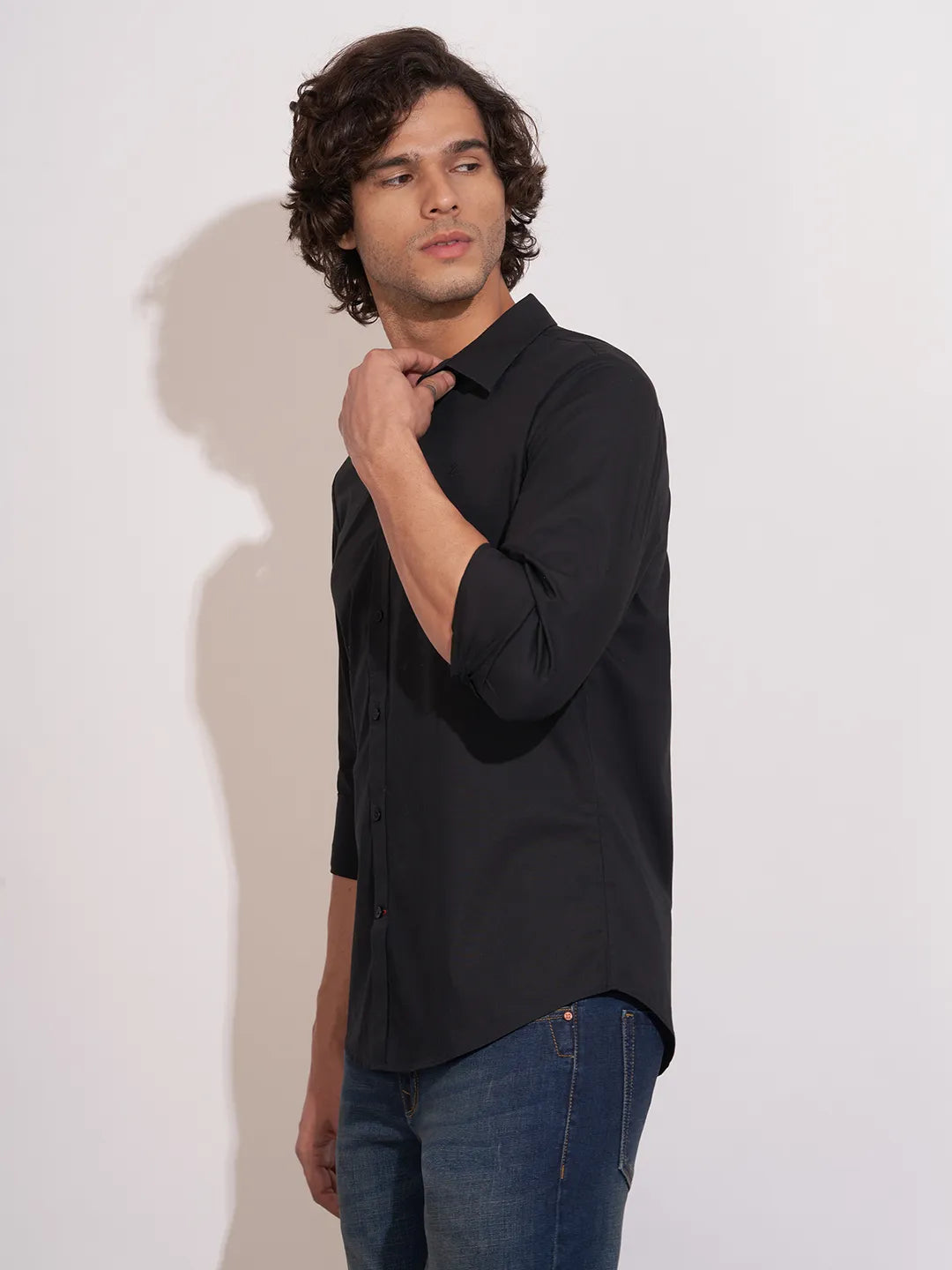 Black Regular Fit Regular Collar Men's Shirt by Being Human Clothing