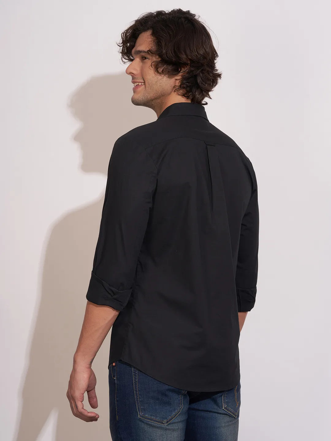 Black Regular Fit Regular Collar Men's Shirt by Being Human Clothing